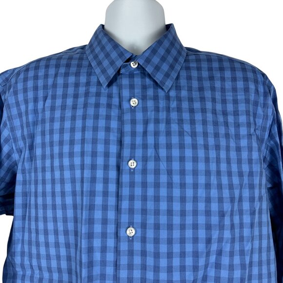 Egara Mens Non-Iron Blue Checkered Long Sleeve Shirt XL 100% Cotton - Picture 3 of 6
